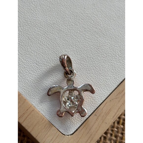 Pink Enamel Turtle Pendant With Floral Design & Crystal Accents - Picture 3 of 6
